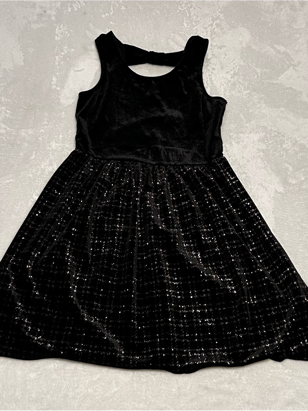 Girls Black Sparkle Velvet Party Dress with Sequin Skirt